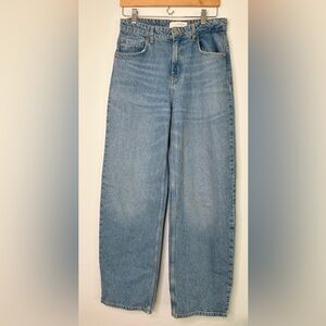 Zara Blue High Rise Cotton Jeans Straight Leg Size 6